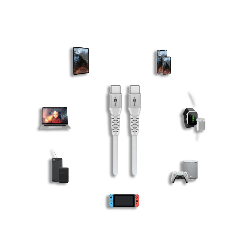 TOLERATE USB-C TEXTILE CABLE 1M POWERED BY GOOBAY WHITE - Image 4