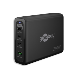 TOLERATE USB-C PD GaN MULTI PORT FAST CHARGER (240W) POWERED BY GOOBAY BLK