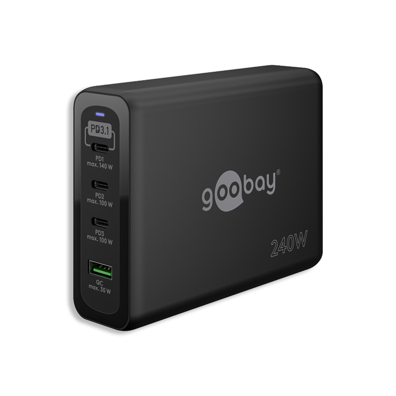 TOLERATE USB-C PD GaN MULTI PORT FAST CHARGER (240W) POWERED BY GOOBAY BLK