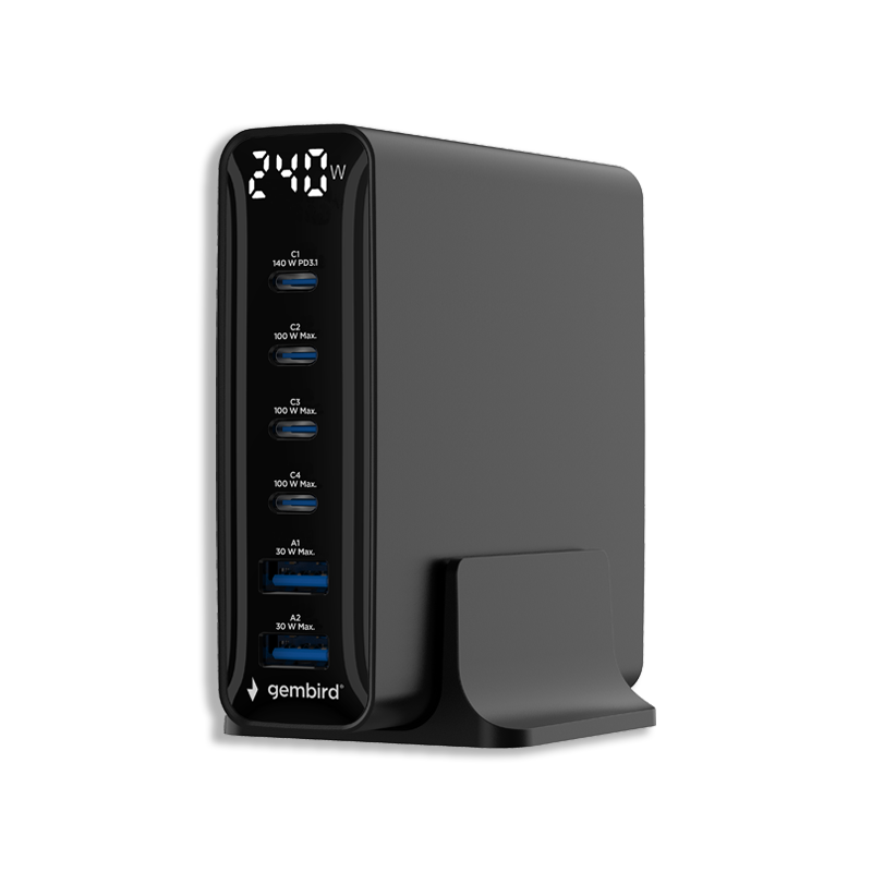 TOLERATE GEMBIRD 6 PORT (240W) GaN USB FAST CHARGER BLK